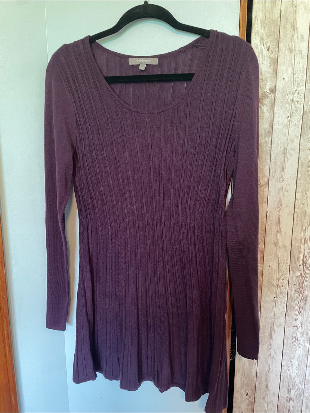Daisy Fuentes Plum Ribbed Scoop-Neck Sweater Dress